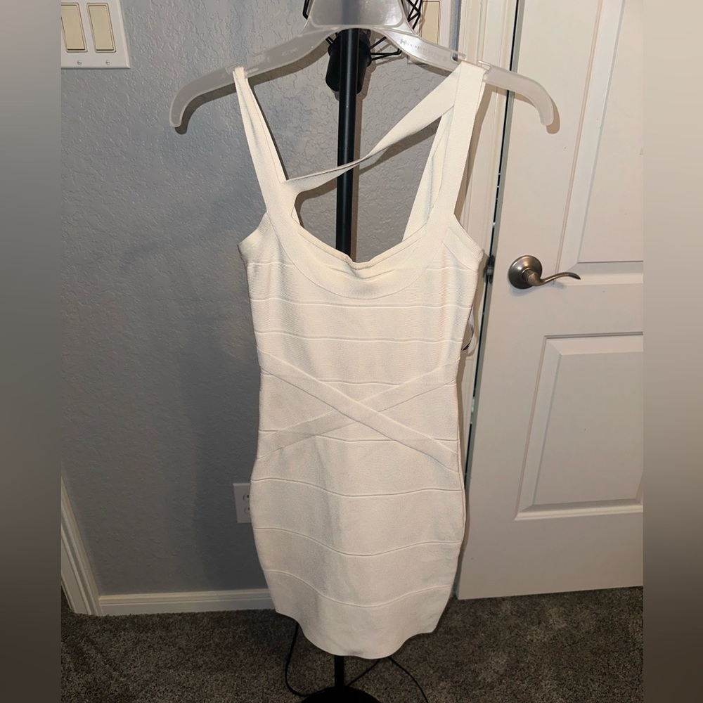 Stretta White Body-con Bandage Mini Dress